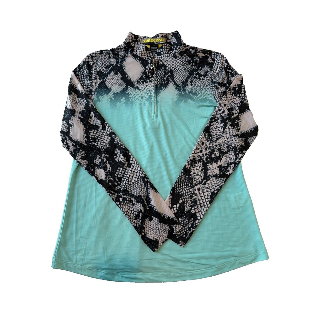 Jamie Sadock Sunsense Women's Small Golf 1/4 Zip Snake Print Aqua Long Sleeve